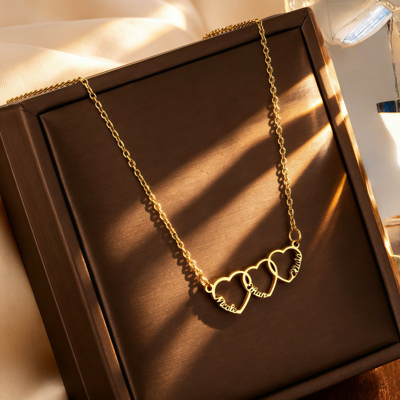 Hollow Heart Letter Necklace Gold Plated Stainless Steel Jewelry