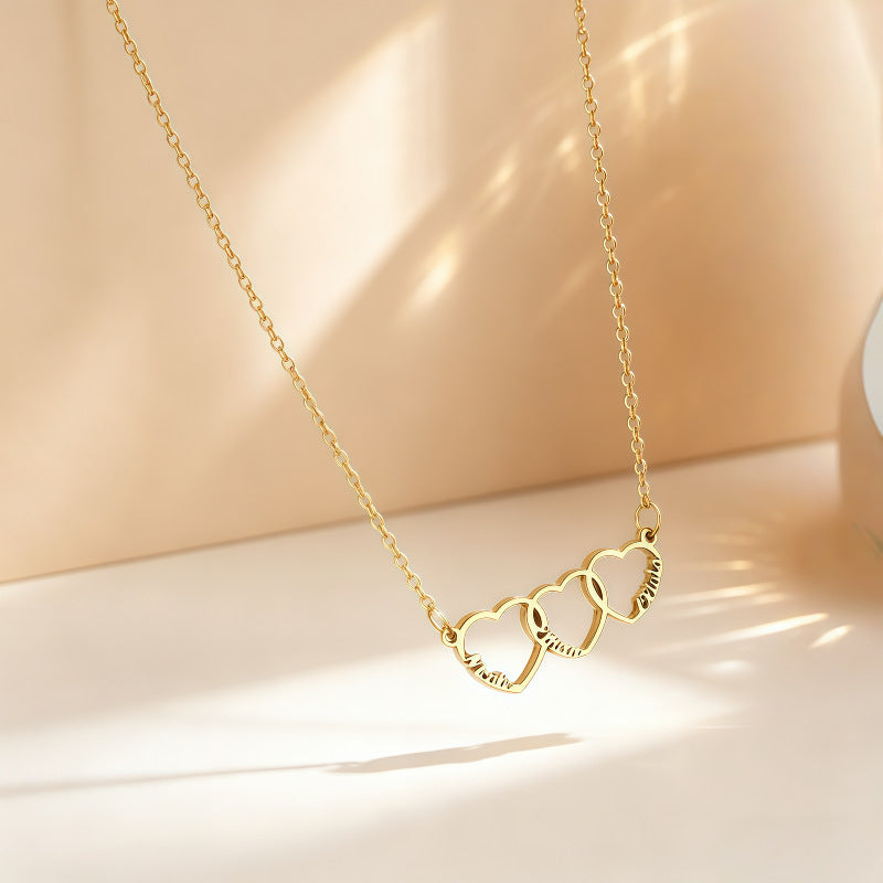 Hollow Heart Letter Necklace Gold Plated Stainless Steel Jewelry
