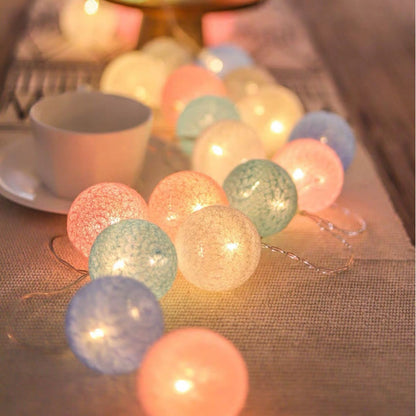 LED Cotton Ball String Lights Battery Operated