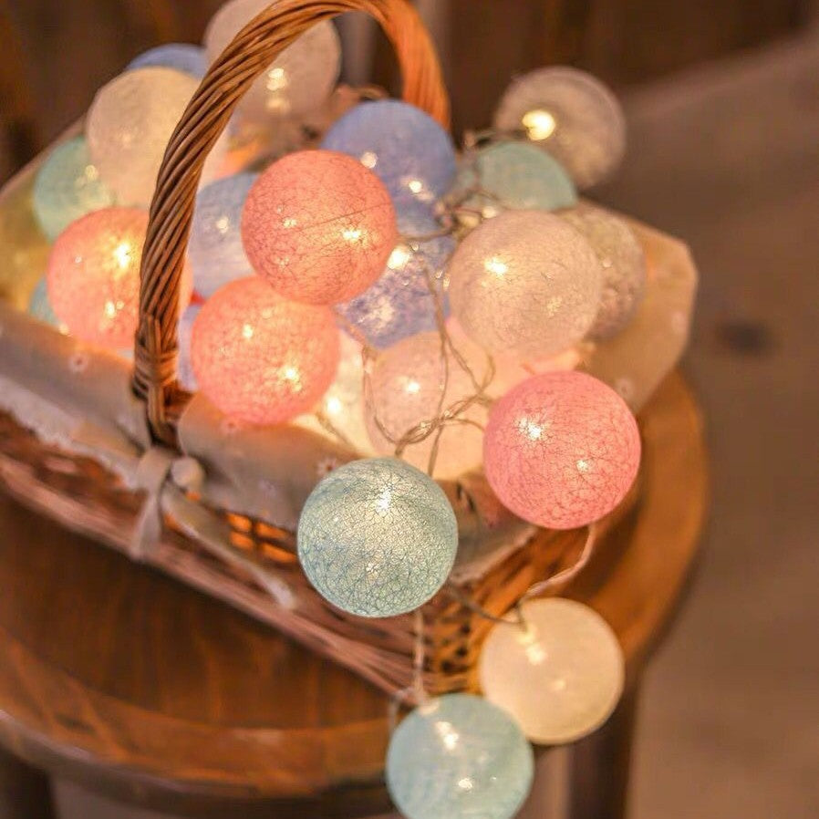 LED Cotton Ball String Lights Battery Operated