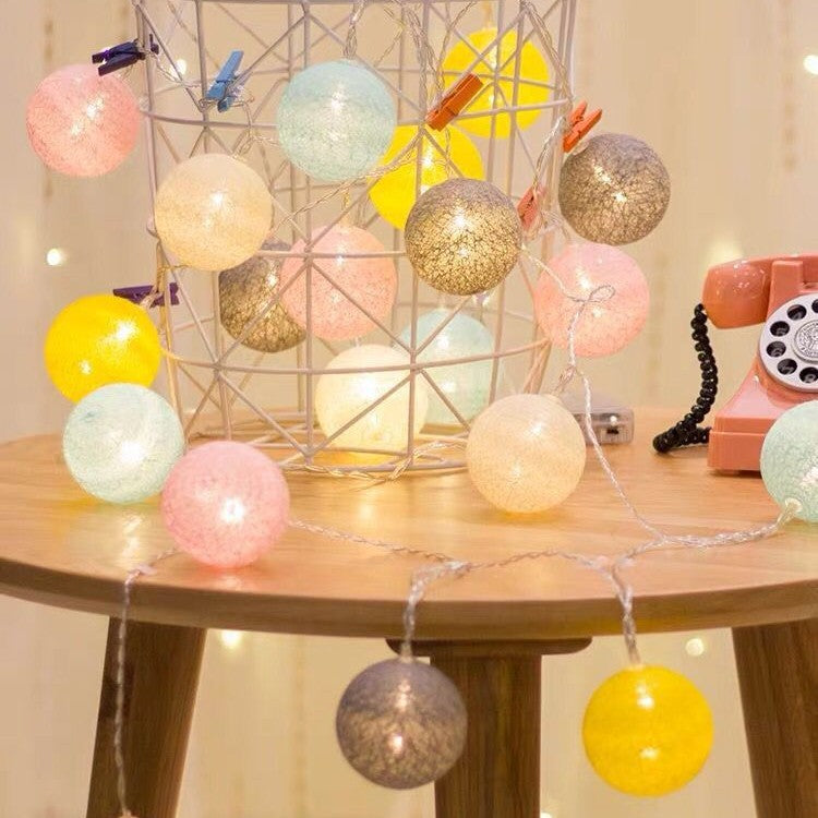 LED Cotton Ball String Lights Battery Operated